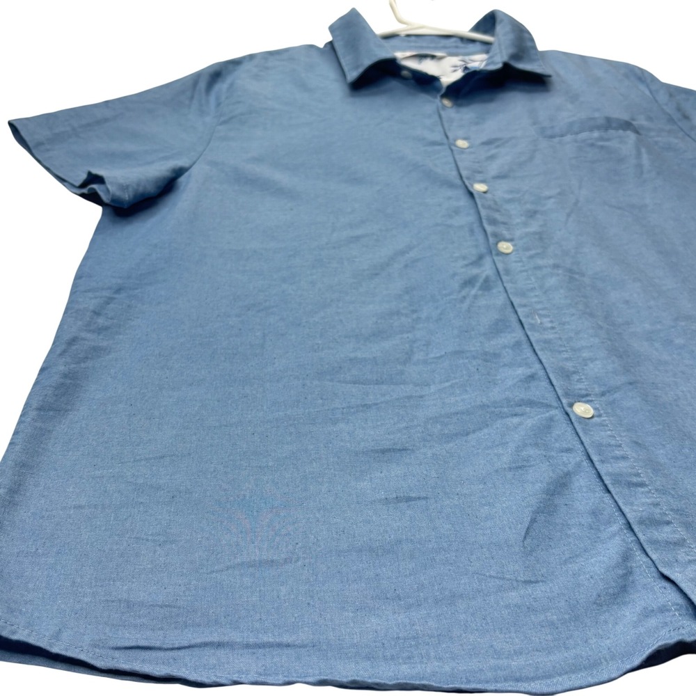 PatPat Shirt Mens XL Blue Cotton Short Sleeve Solid Button Up Casual Pocket Top - Picture 4 of 9